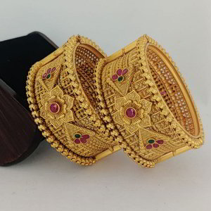 Када — позолоченный разъёмный индийский широкий браслет (2 шт.)