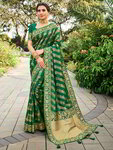 *Зелёное шёлковое вечернее нарядное индийское сари