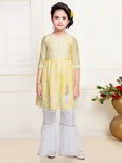 *Жёлтый хлопко-шёлковый индийское национальное платье / костюм для девочки