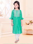 *Аквамариновый шёлковый индийское национальное платье / костюм для девочки