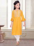 *Горчичный и жёлтый шёлковый индийское национальное платье / костюм для девочки