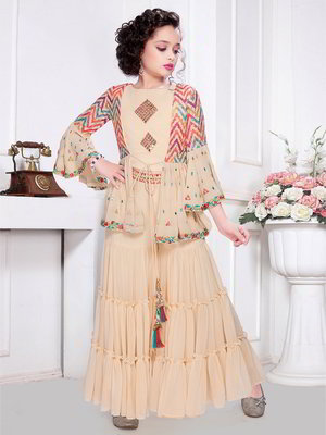 Персиковый индийское национальное платье / костюм для девочки из креп-жоржета