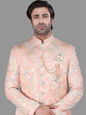 Персиковый шёлковый индийский мужской костюм