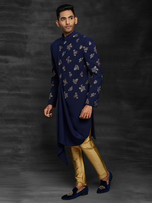 Тёмно-синий индийский мужской костюм