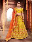 Шафрановый национальный индийский женский свадебный костюм лехенга (ленга) чоли
