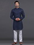 *Тёмно-синий льняной индийский национальный мужской костюм