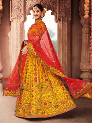 Шафрановый национальный индийский женский свадебный костюм лехенга (ленга) чоли