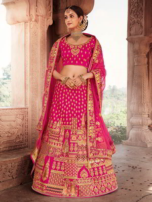 Пурпурный индийский женский свадебный костюм лехенга (ленга) чоли из шёлка