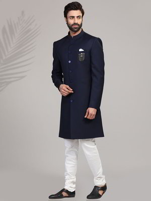 Тёмно-синий индийский мужской костюм
