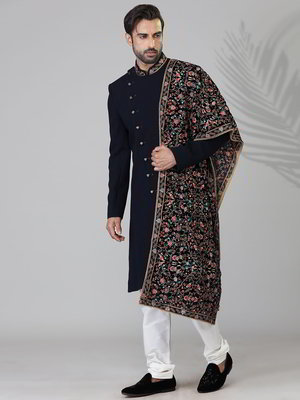 Тёмно-синий индийский мужской костюм