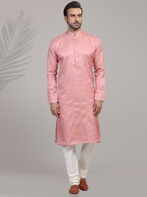 Розовый хлопко-шёлковый индийский национальный мужской костюм