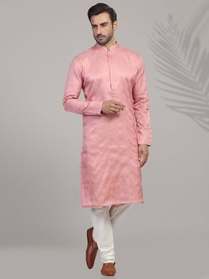 Розовый хлопко-шёлковый индийский национальный мужской костюм