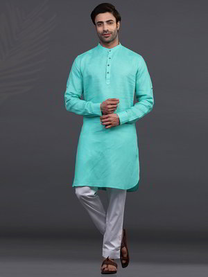 Аквамариновый льняной индийский национальный мужской костюм