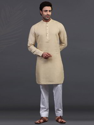 Бежевый льняной индийский национальный мужской костюм