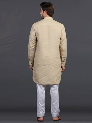 Бежевый льняной индийский национальный мужской костюм