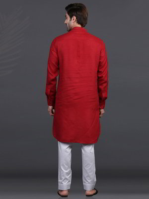 Бордовый льняной индийский национальный мужской костюм