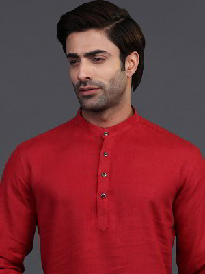 Бордовый льняной индийский национальный мужской костюм