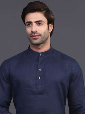 Тёмно-синий льняной индийский мужской костюм