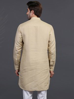 Бежевый льняной индийский мужской костюм