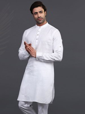 Белый индийский мужской костюм из льна