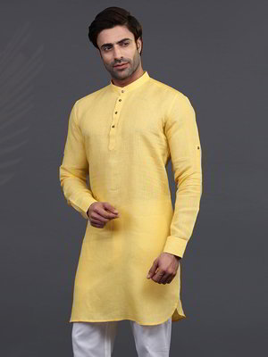 Жёлтый льняной индийский мужской костюм