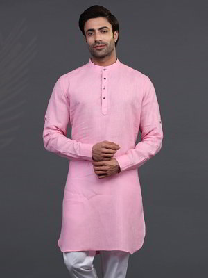 Розовый льняной индийский мужской костюм