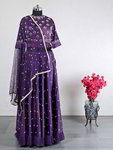 *Лиловый хлопко-шёлковый индийский женский свадебный костюм лехенга (ленга) чоли с короткими рукавами с бисером, пайетками