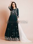 *Цвета зелёной сосны длинное вечернее нарядное платье / анаркали / костюм из креп-жоржета с рукавами три-четверти, украшенное вышивкой люрексом