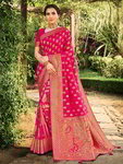 *Пурпурное шёлковое вечернее нарядное индийское сари, украшенное вышивкой люрексом