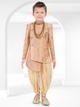 *Персиковый хлопко-шёлковый национальный костюм для мальчика, украшенный вышивкой люрексом