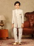 *Кремовый национальный костюм для мальчика из креп-жоржета с пайетками