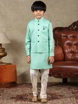 *Зелёный хлопко-шёлковый национальный костюм для мальчика