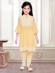 *Лимонно-жёлтый индийское национальное платье / костюм для девочки из креп-жоржета и хлопка