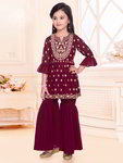 *Фиолетовый индийское национальное платье / костюм для девочки из креп-жоржета с рукавами ниже локтя, украшенный вышивкой люрексом