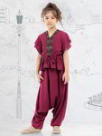 *Бордовый хлопко-шёлковый индийское национальное платье / костюм для девочки с короткими рукавами