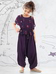 *Фиолетовый индийское национальное платье / костюм для девочки из хлопка с шёлком с короткими рукавами, украшенный вышивкой с аппликацией