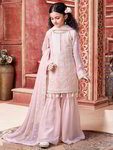 *Розовый индийское национальное платье / костюм для девочки из креп-жоржета с длинными рукавами, украшенный вышивкой люрексом