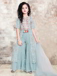 *Аквамариновый индийское национальное платье / костюм для девочки из креп-жоржета и хлопка с рукавами три-четверти с пайетками