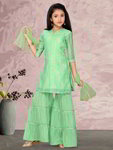 *Зелёный индийское национальное платье / костюм для девочки из хлопка с шёлком с рукавами три-четверти, украшенный вышивкой люрексом
