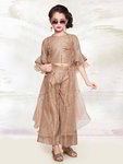 *Коричневый индийское национальное платье / костюм для девочки из хлопка с шёлком с короткими рукавами с пайетками