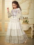 *Молочный хлопковый индийское нарядное платье «в пол» / костюм для девочки с рукавами три-четверти, украшенный печатным рисунком