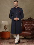 *Тёмно-синий шёлковый индийский свадебный мужской костюм