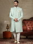 *Фисташковый шёлковый индийский свадебный мужской костюм с пайетками