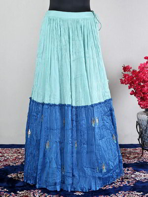 Цвета морской волны индийский женский свадебный костюм лехенга (ленга) чоли из креп-жоржета без рукавов с кусочками зеркалец