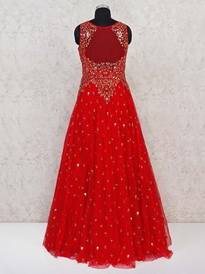 Красное платье «в пол» / костюм из фатина без рукавов с пайетками