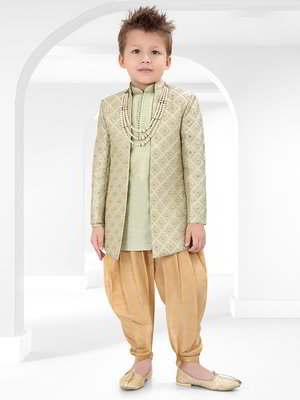 Зелёный хлопко-шёлковый национальный костюм для мальчика