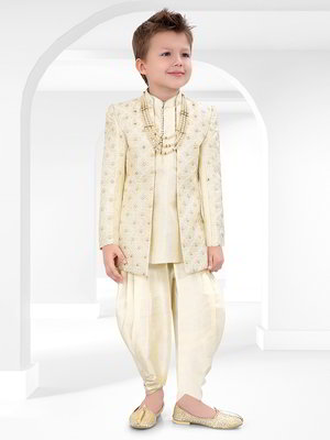 Фисташковый национальный костюм для мальчика из хлопка с шёлком