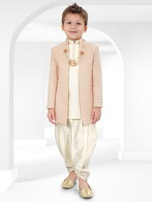 Персиковый хлопко-шёлковый национальный костюм для мальчика