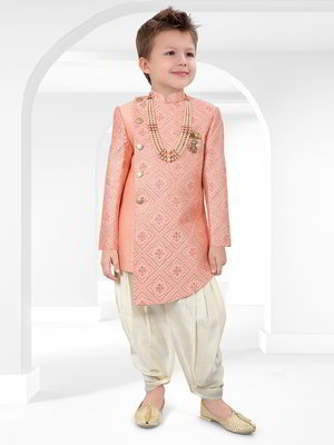 Розовый хлопко-шёлковый национальный костюм для мальчика
