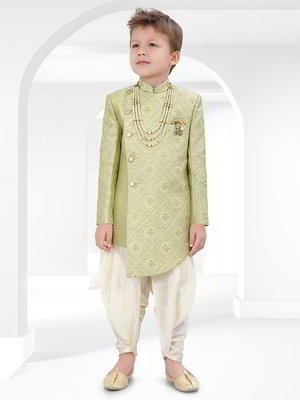 Зелёный хлопко-шёлковый национальный костюм для мальчика